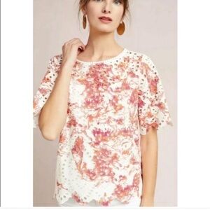 Anthropologie Porridge Bird Print Arbor Eyelet Floral Blouse size XS